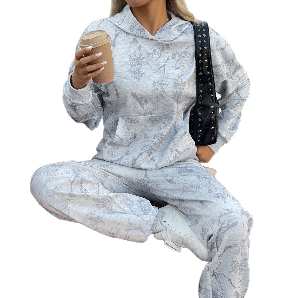 Casual long sleeved hoodie and long pants two-piece set