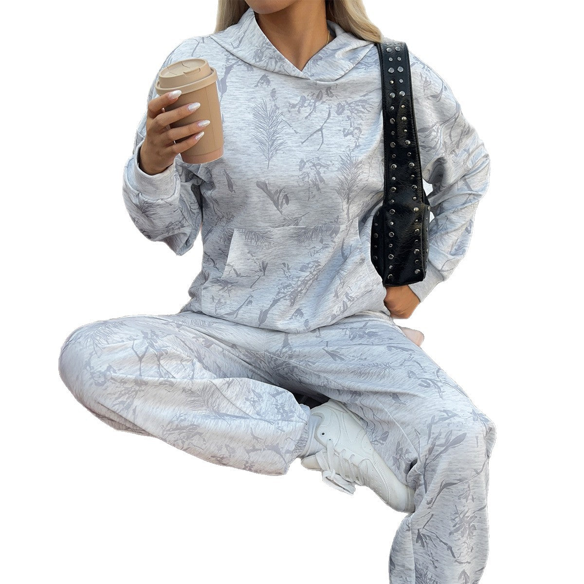 Casual long sleeved hoodie and long pants two-piece set