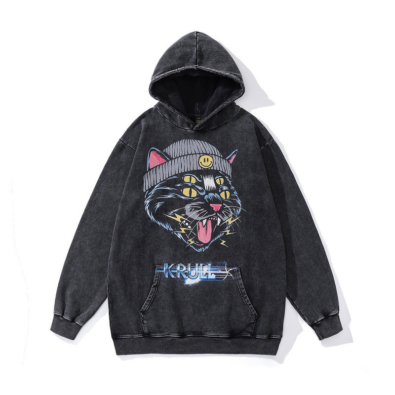 Direct Spray Print Loose Pure Cotton Washed Vintage Hoodie