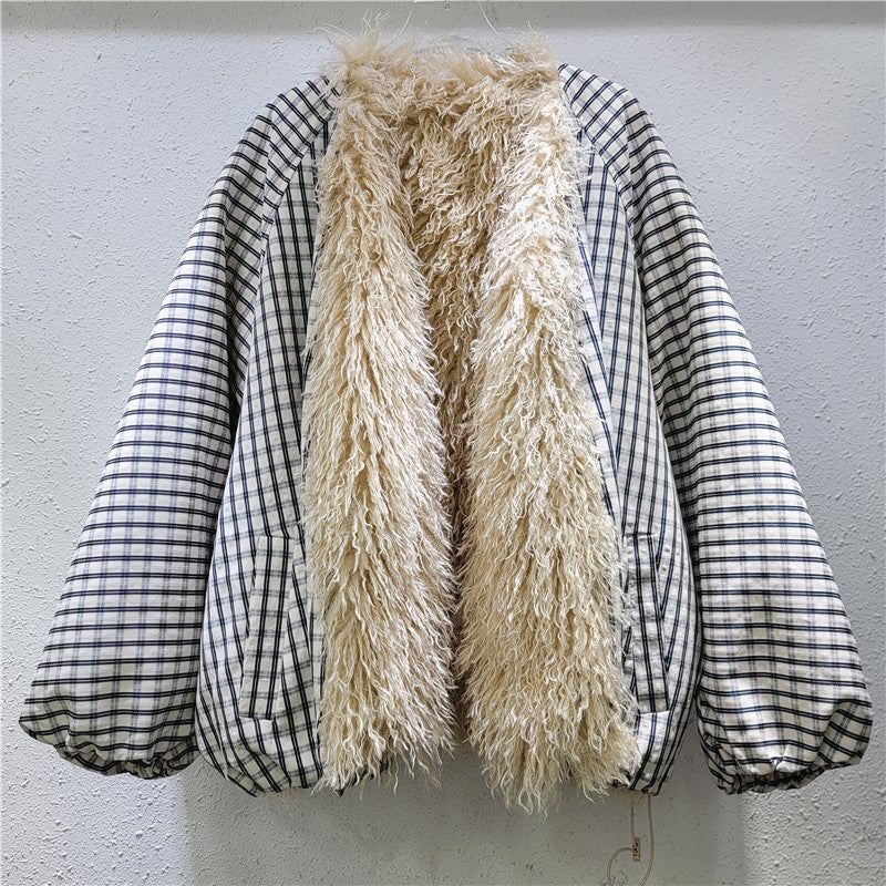 Winter New Item Fur Collar Stripe Contrast Color Cotton-padded Coats For Women Loose Warm Jackets Female