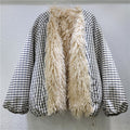 Winter New Item Fur Collar Stripe Contrast Color Cotton-padded Coats For Women Loose Warm Jackets Female