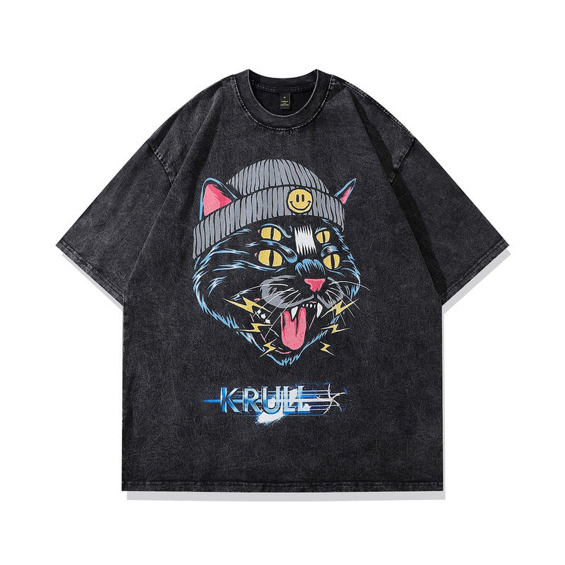 Direct Spray Print Loose Pure Cotton Washed Vintage Hoodie