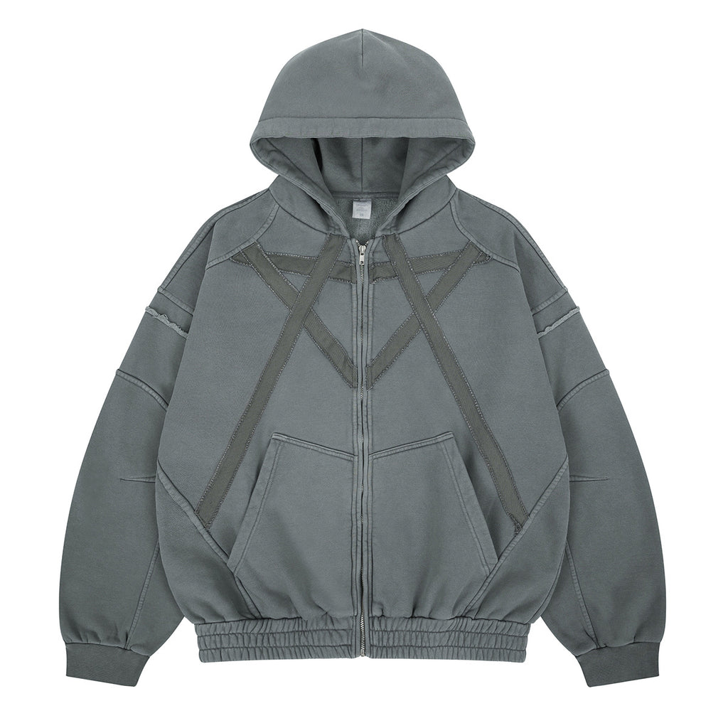 Wash Embroidered Fleece Lined Zip-Up Hooded Sweatshirt for Men