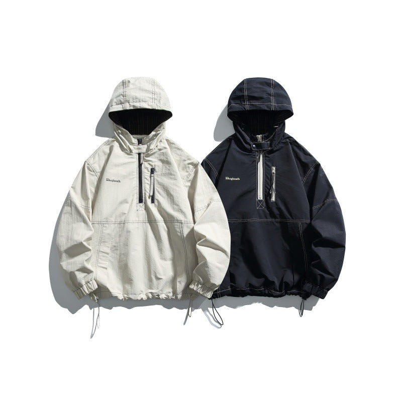 Silhouette Solid Color Half-Zip  Hooded Loose Fit Hoodie Jacket