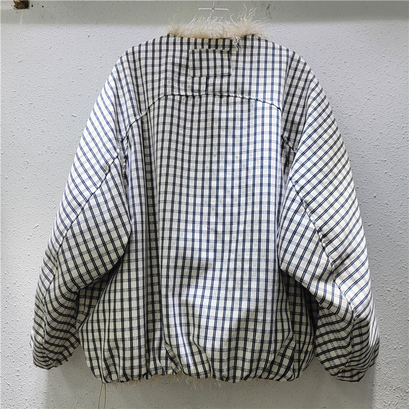 Winter New Item Fur Collar Stripe Contrast Color Cotton-padded Coats For Women Loose Warm Jackets Female