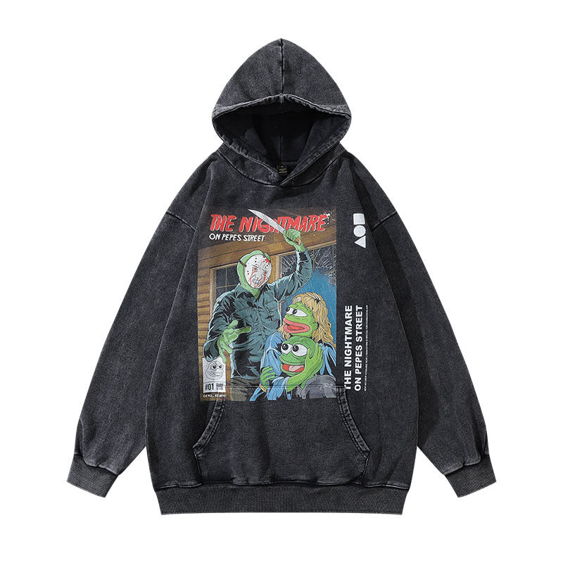 Direct Spray Print Loose Pure Cotton Washed Vintage Hoodie