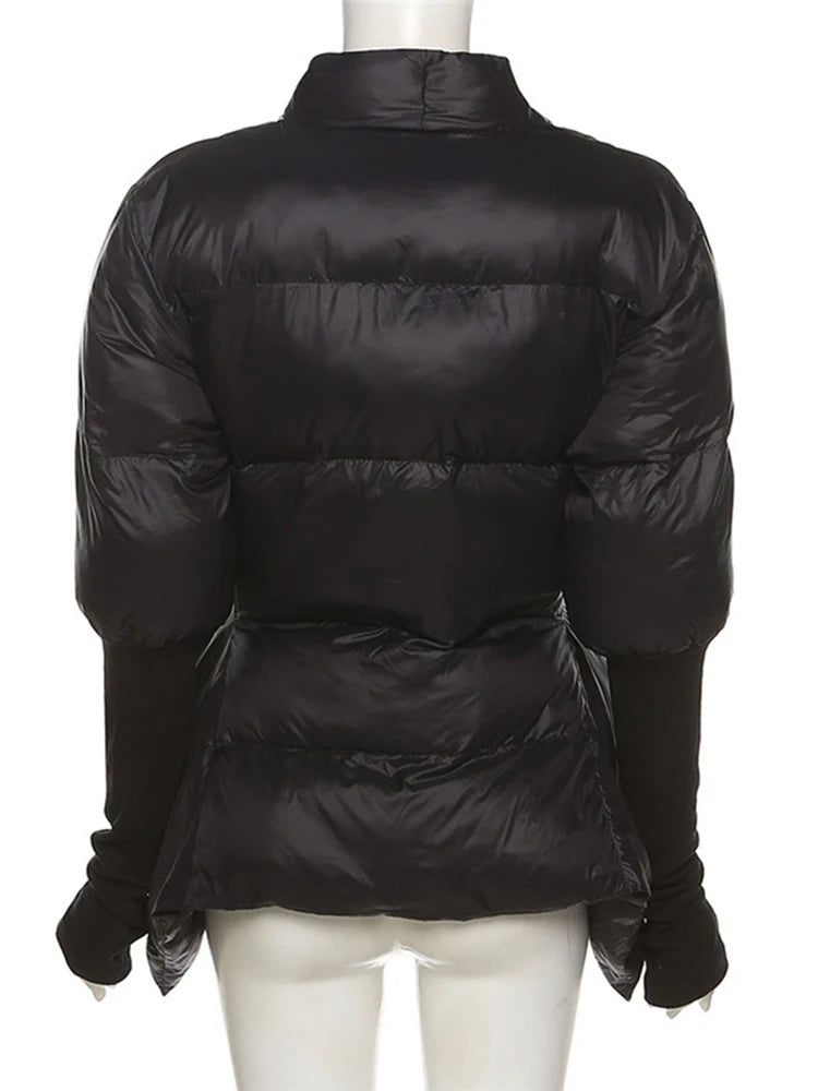 Black Winter Coat For Women V Neck Long Sleeve Solid Straight Casual Cotton Coats Female Korean Fashion Clothes New