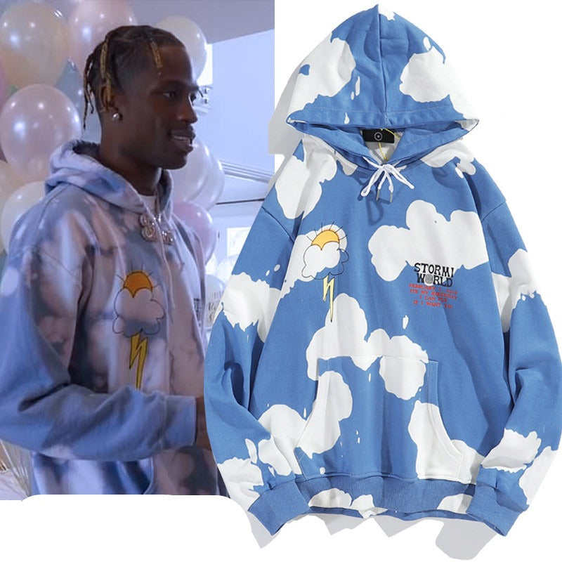 Kanye Blue Sky and White Clouds Tie Dyed Hoodie