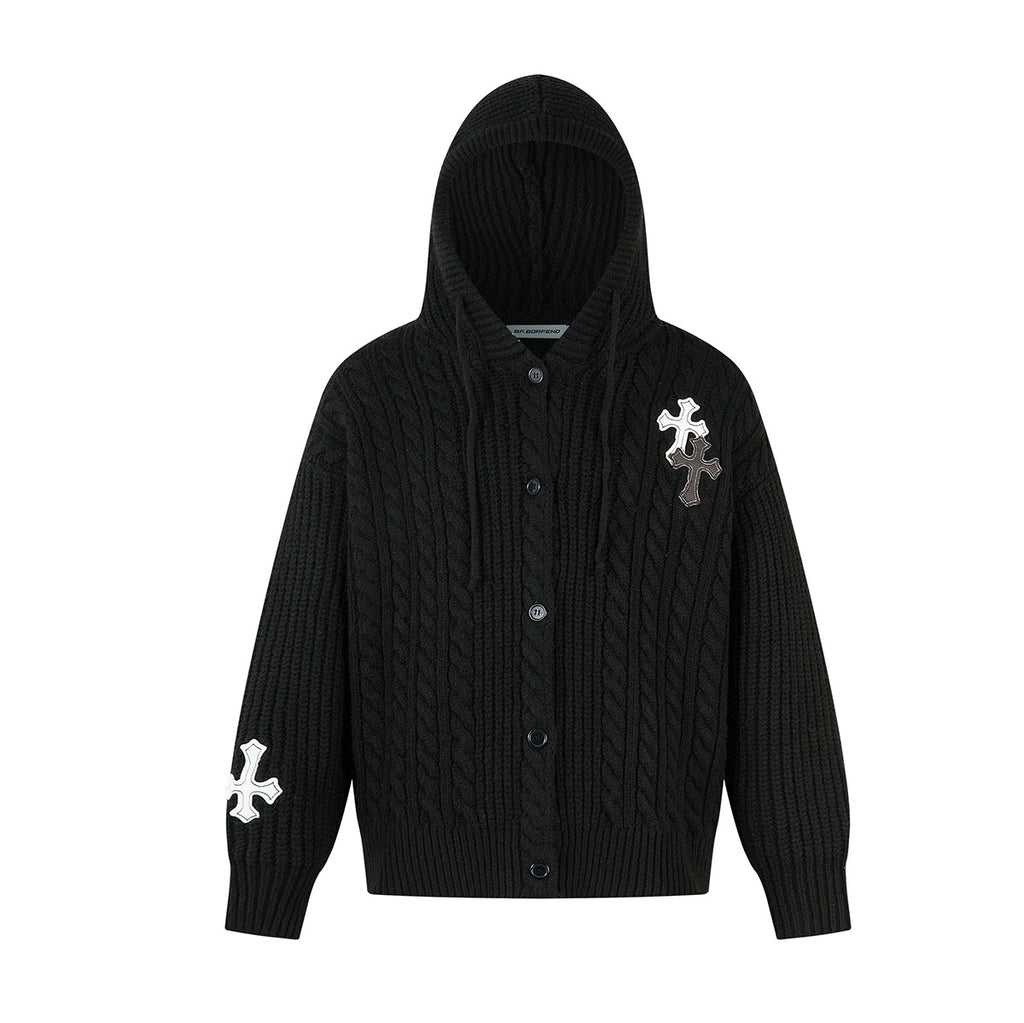 Cross patch embroidered knitted sweater