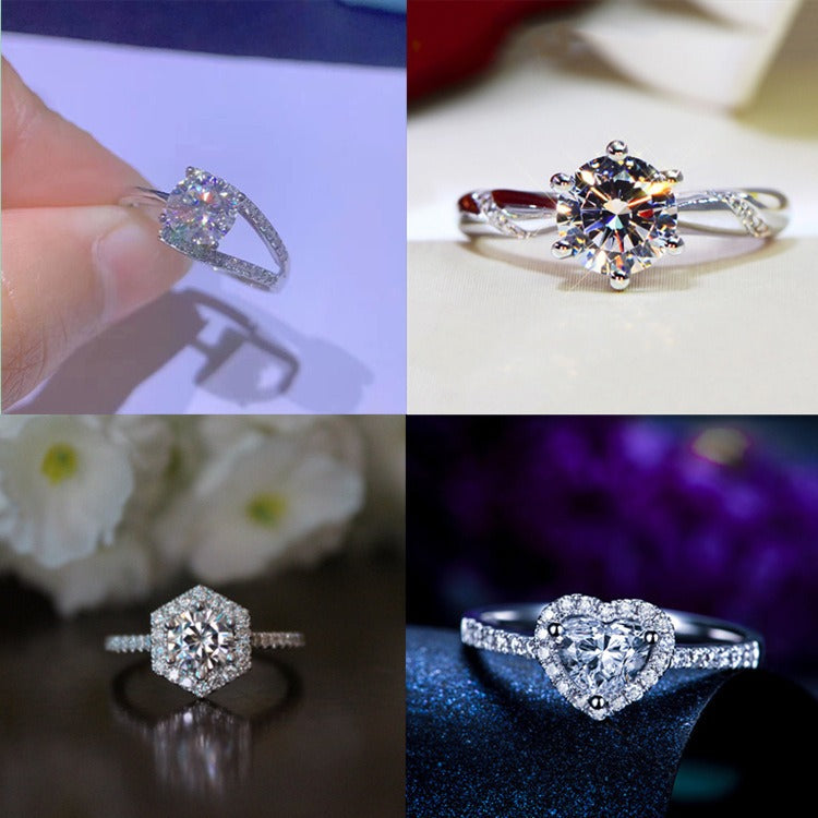 Eight Heart Eight Arrow Zircon Imitation Moissanite Ring for Women and Men's Six Claw Wedding Ring