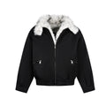 Cotton jacket with fur collar and fleece
