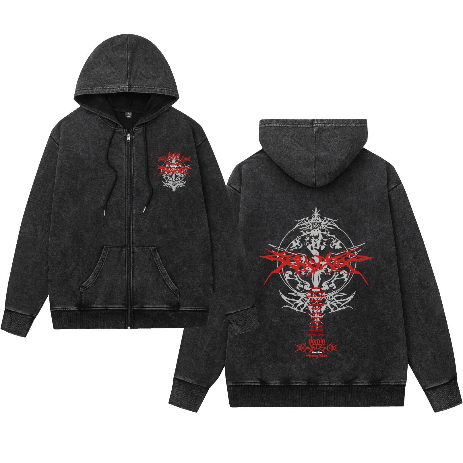 Washed vintage hoodie hooded zipper jacket