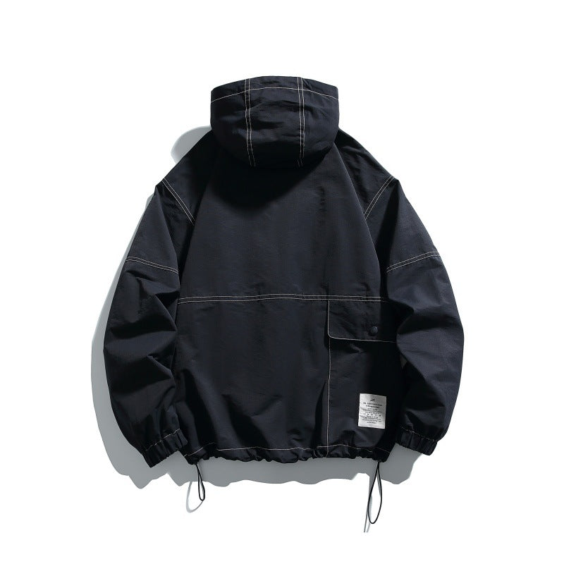 Silhouette Solid Color Half-Zip  Hooded Loose Fit Hoodie Jacket