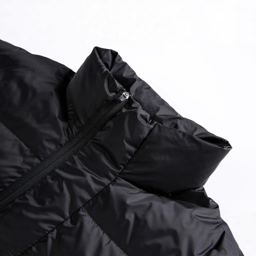 Placket Large Pocket Folded Line Stand-up Collar Puffer Down Jacket  White Duck Down Coat