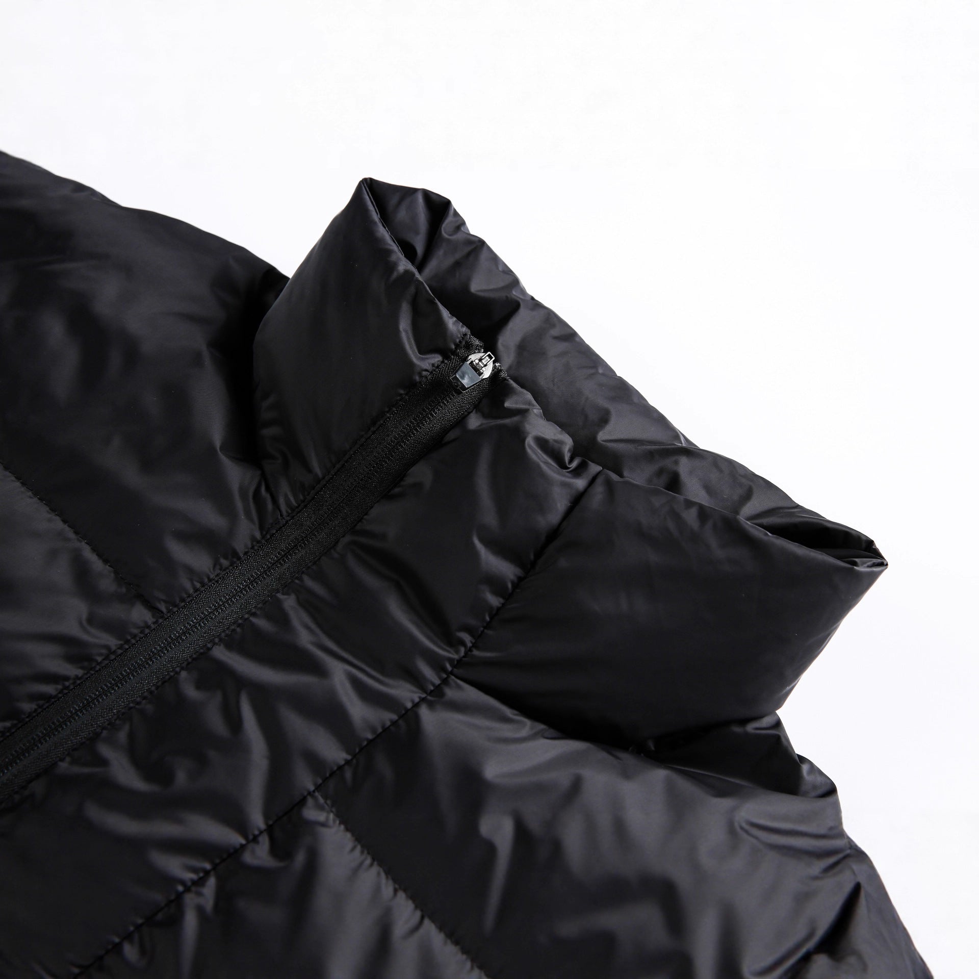 Placket Large Pocket Folded Line Stand-up Collar Puffer Down Jacket  White Duck Down Coat