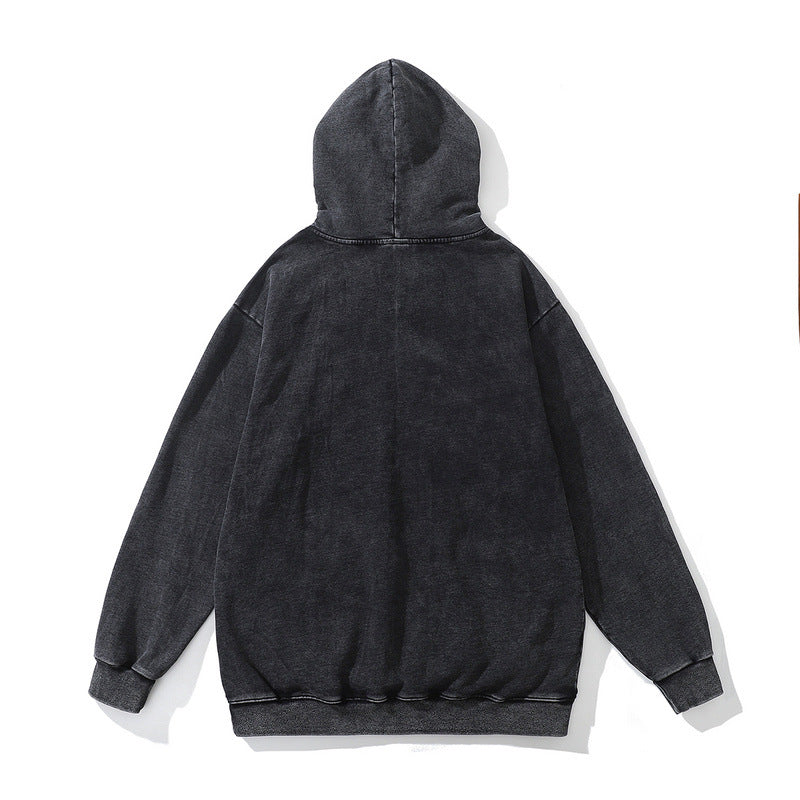Direct Spray Print Loose Pure Cotton Washed Vintage Hoodie