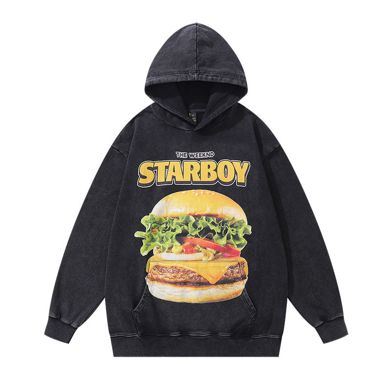 Direct Spray Print Loose Pure Cotton Washed Vintage Hoodie
