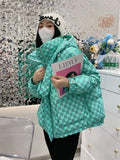 Korean Plaid Down Jacket For Women Jacquard Thick Duck Down Zip Up Hooded Jacket For Winter Puffer Outwear