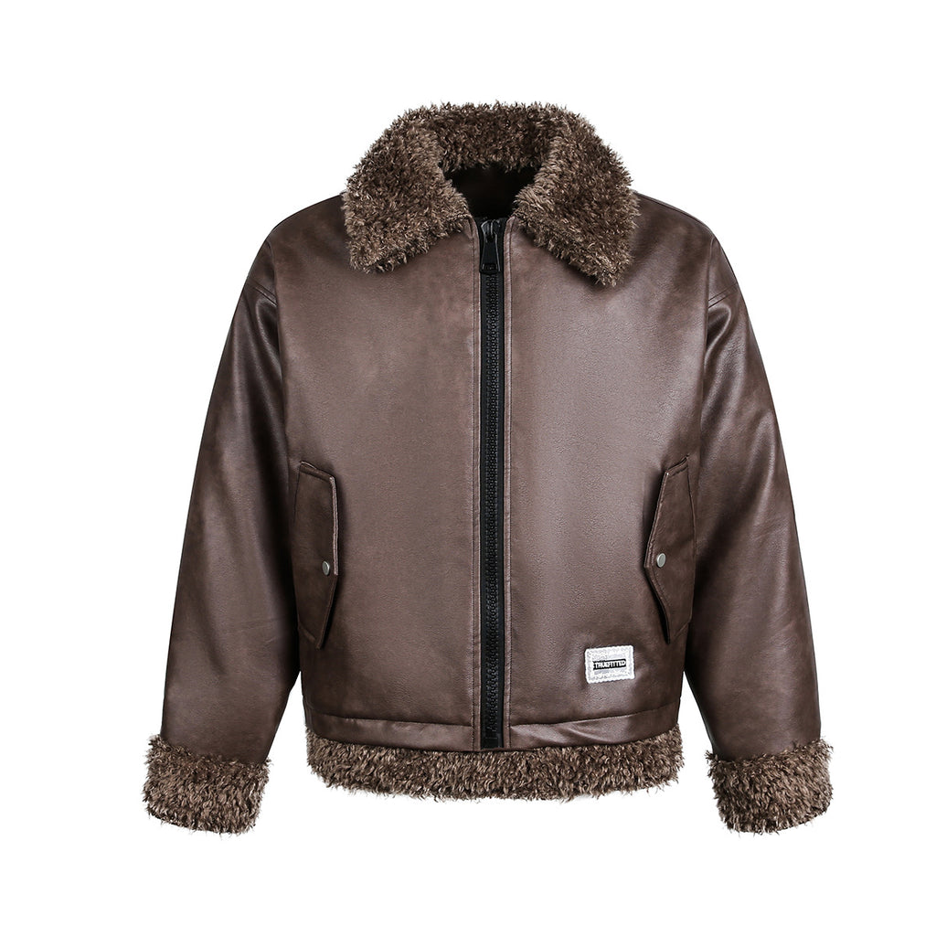 Cotton jacket with fur collar and fleece