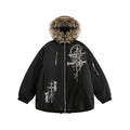 Cross skull embroidered fur collar jacket