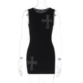 Women's Cross Rhinestone Sleeveless Fitted Bodycon Dress