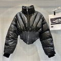 Fashion Women's Spliced Warm Coats  Winter New Stand Collar Long Sleeve Zipper Cotton-padded Jackets Female
