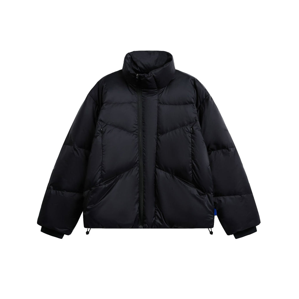 Placket Large Pocket Folded Line Stand-up Collar Puffer Down Jacket  White Duck Down Coat