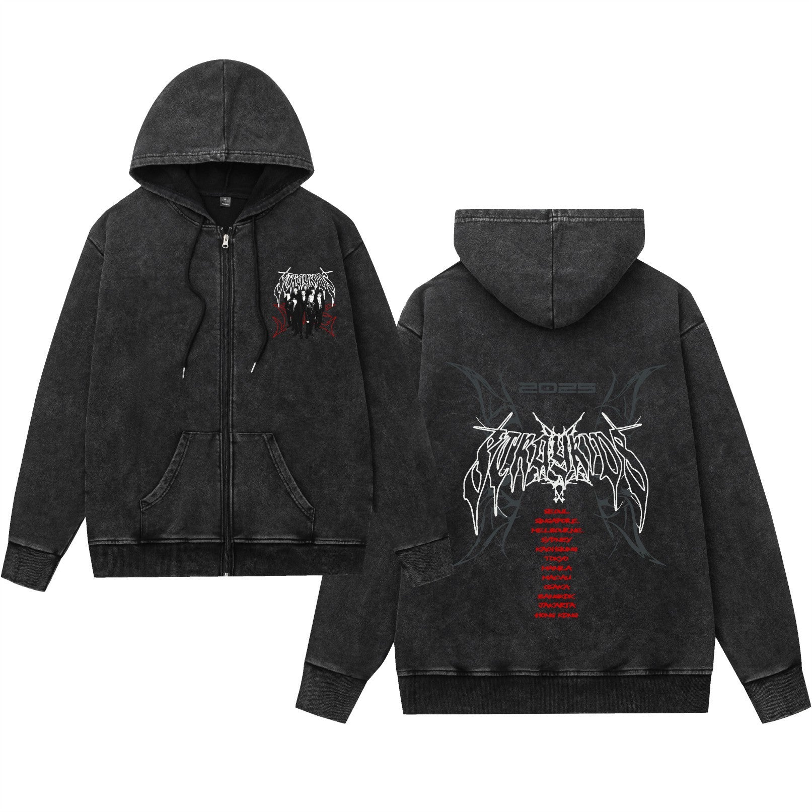 Washed vintage hoodie hooded zipper jacket