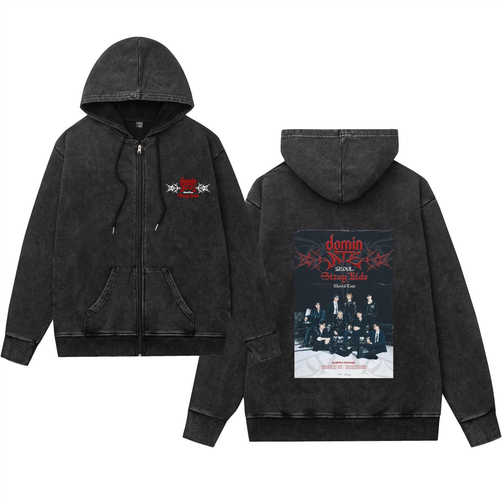 Washed vintage hoodie hooded zipper jacket