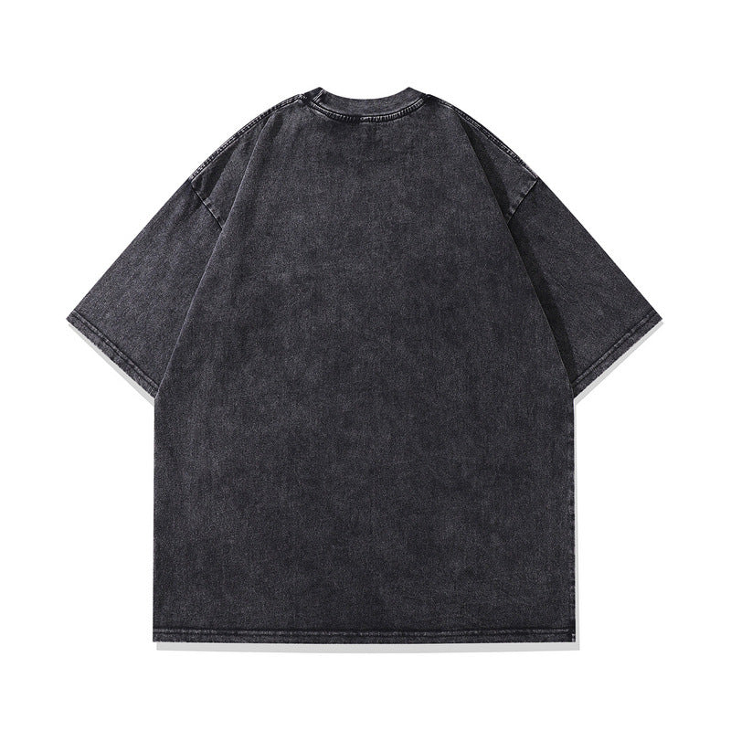 Oversized Short Sleeve T-Shirt Retro Hip Hop Print Men's Street Fashion Loose Washed Vintage Tee