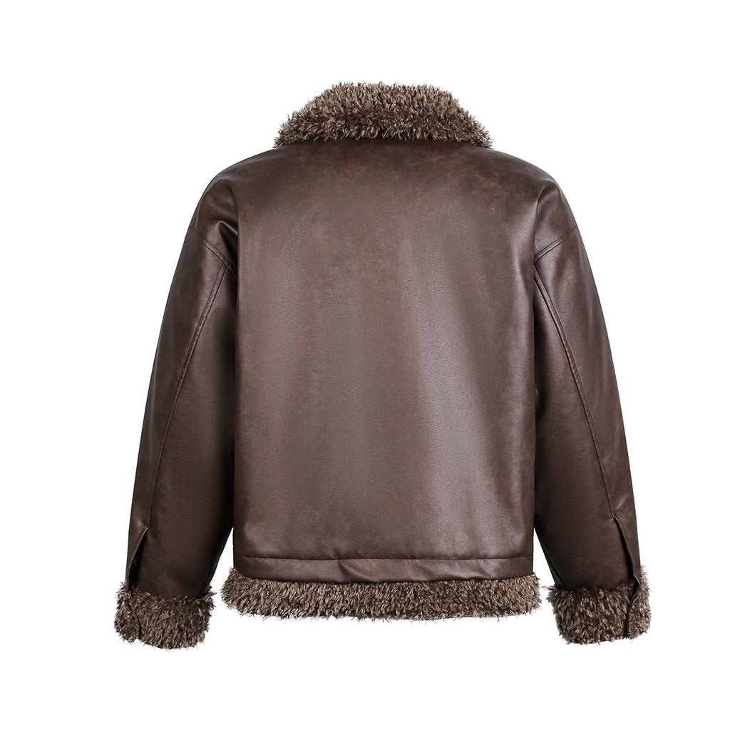 Cotton jacket with fur collar and fleece