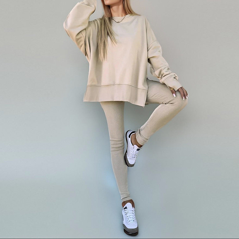 Women's Wear European and American Casual Tight Pants Loose Hoodie Set Two Piece Set