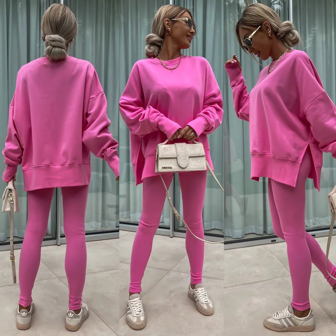 Women's Wear European and American Casual Tight Pants Loose Hoodie Set Two Piece Set