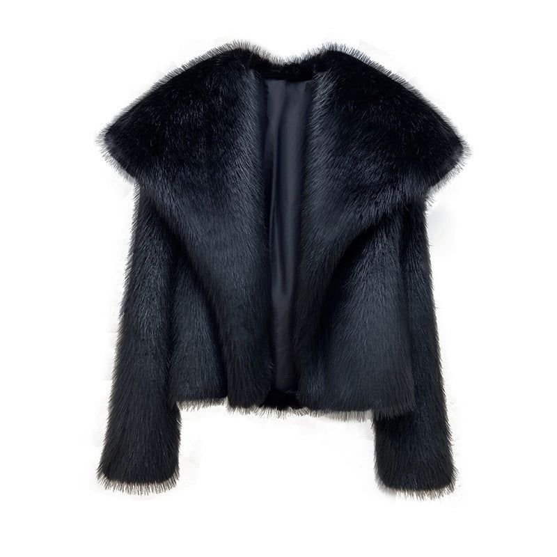 Women Fluffy Jacket Winter Clothes Short Faux-Fox Fur Coats Korea Lapel Casual Black Outwear Female Thick Warm Plush Overcoat