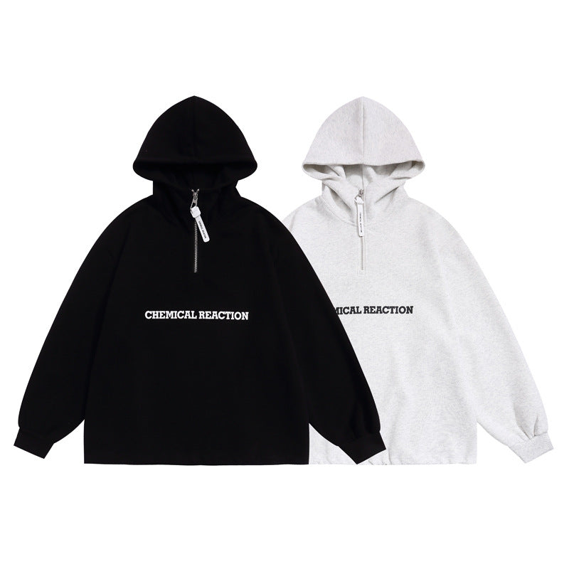 Loose Hoodie with Vintage Letter Embroidery Design