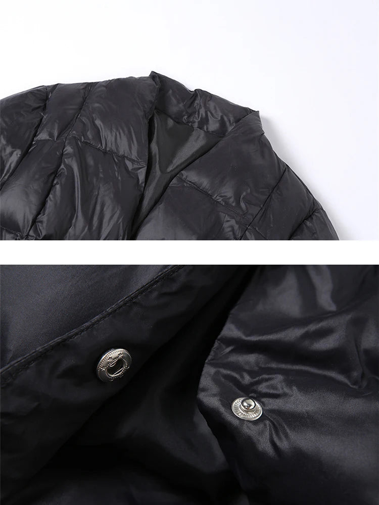 Black Winter Coat For Women V Neck Long Sleeve Solid Straight Casual Cotton Coats Female Korean Fashion Clothes New