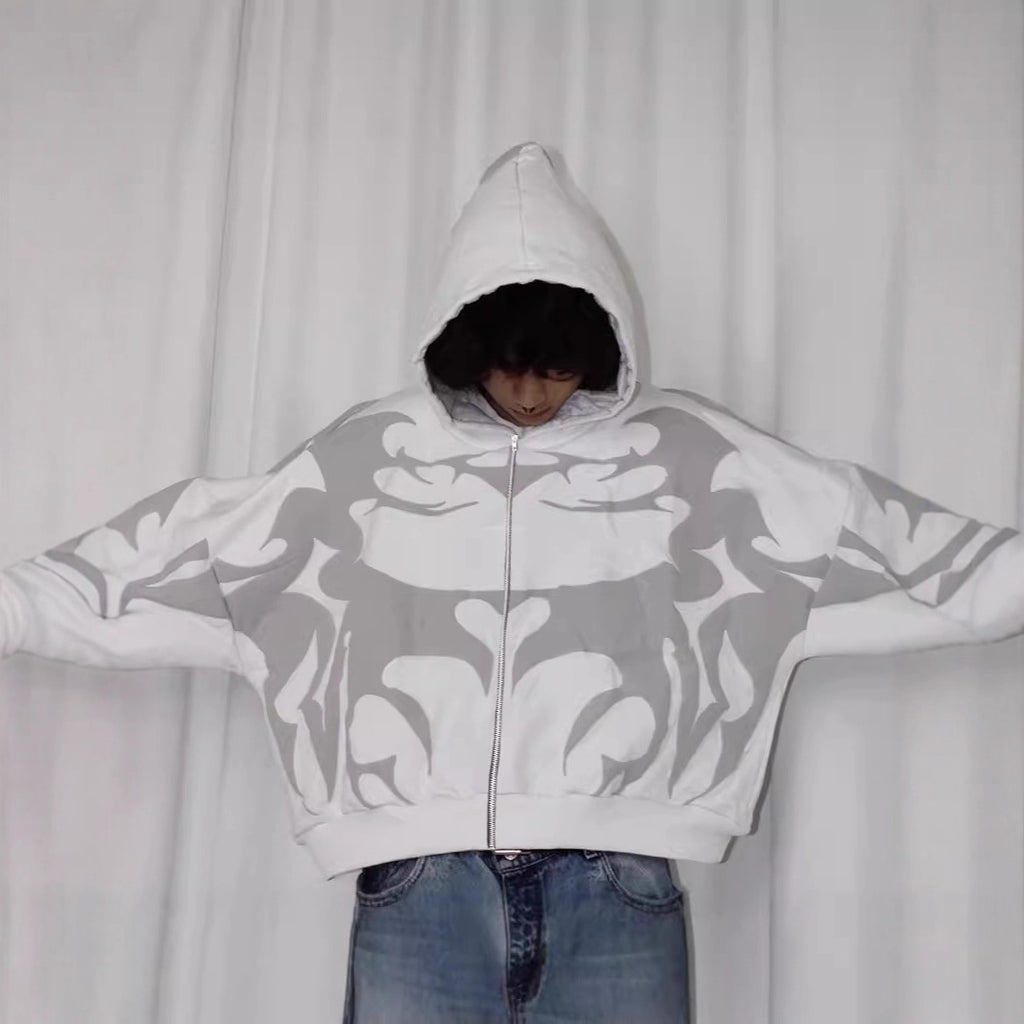 Gothic printed zipper hoodie