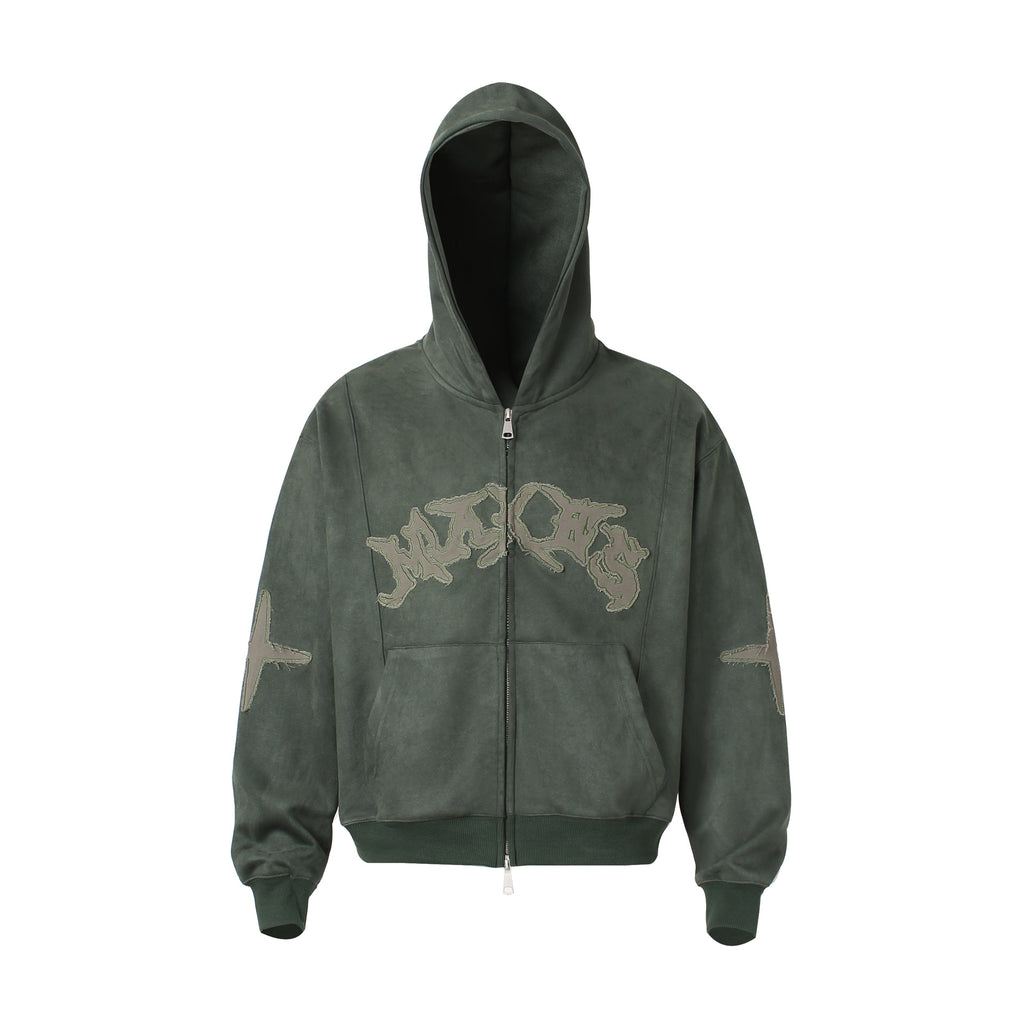 Suede cross patch hooded sweatshirt for men