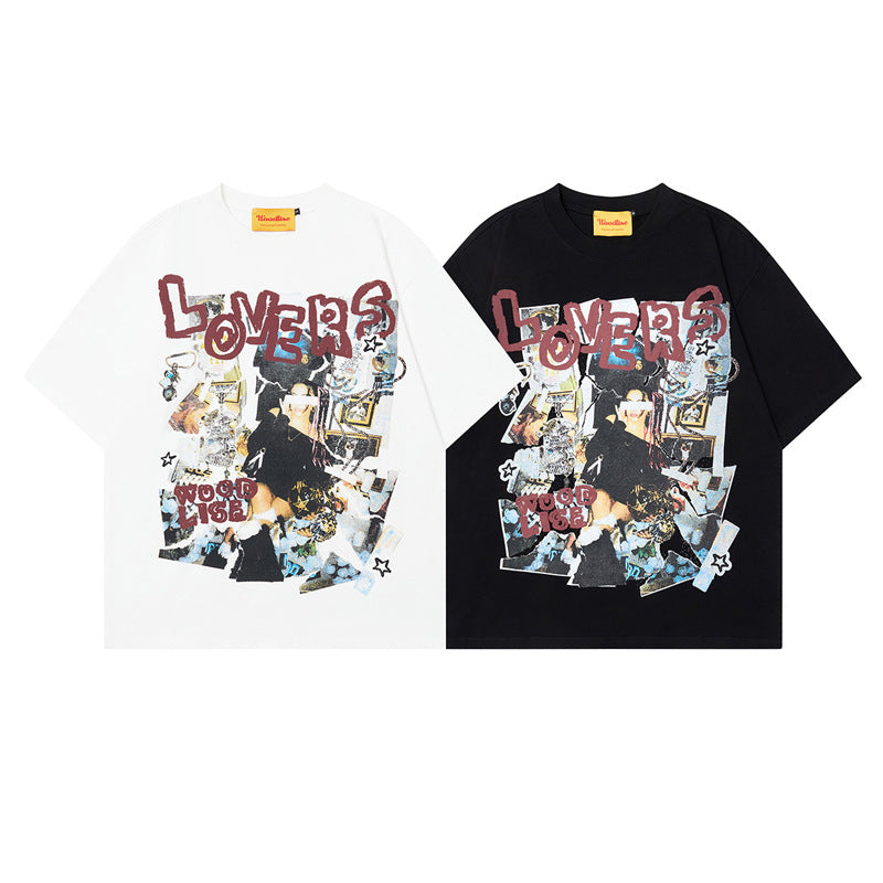 Printed Short Sleeve T-Shirt for Men and Women Oversize Loose Couple Half Sleeve Hip Hop Top