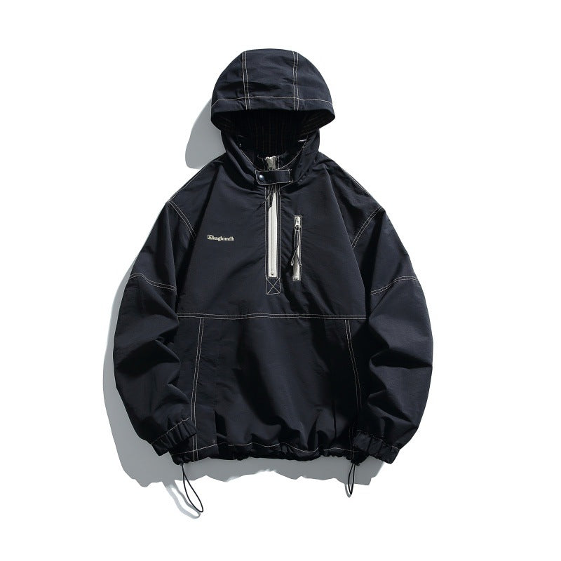 Silhouette Solid Color Half-Zip  Hooded Loose Fit Hoodie Jacket