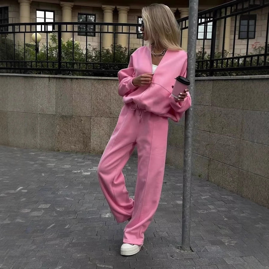 Style Zipper Casual Hoodie Set Two-Piece Women's Outfit