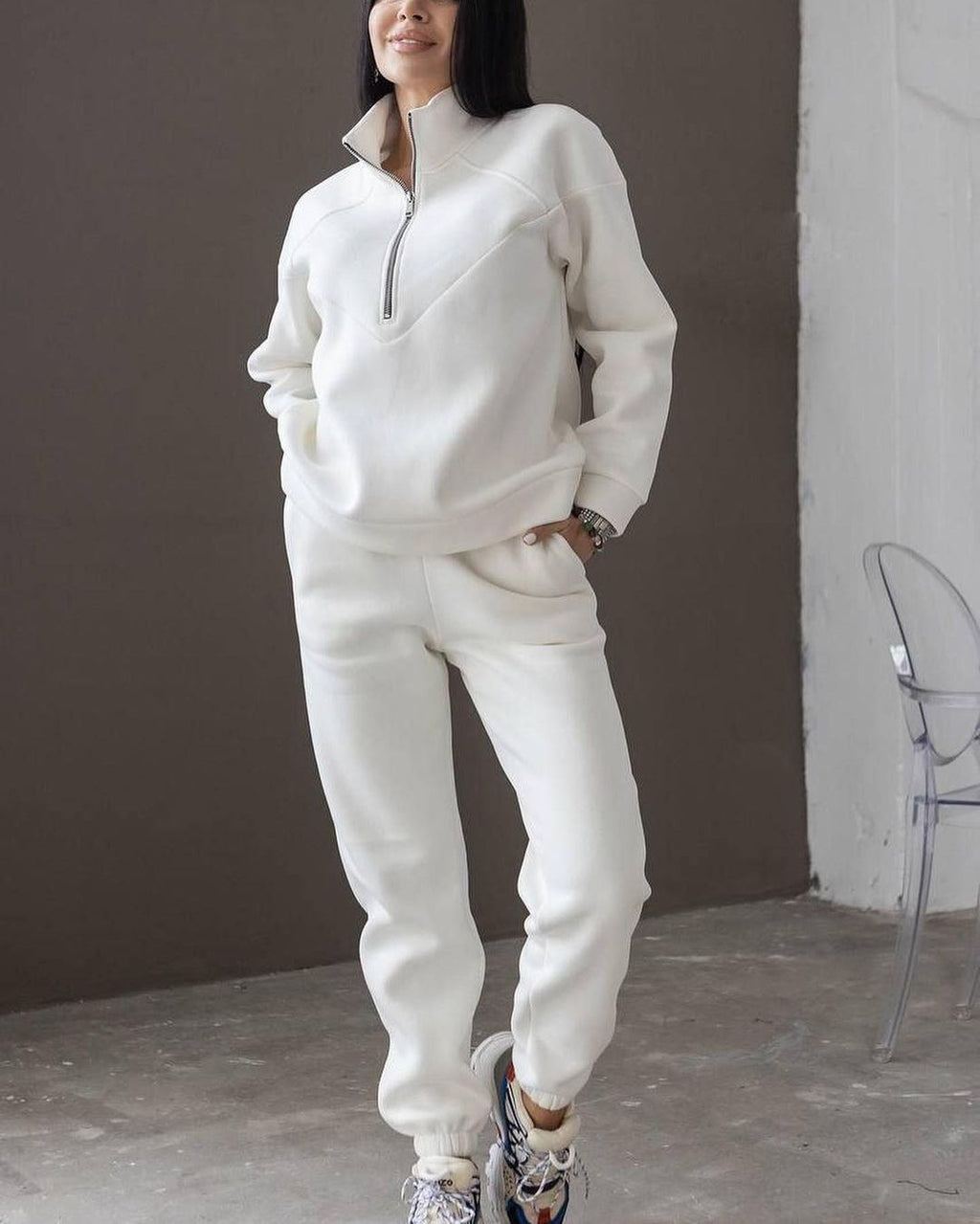 Spring and Autumn Fashion Casual Hoodie Two piece Set Long Sleeve Solid Color Casual Set