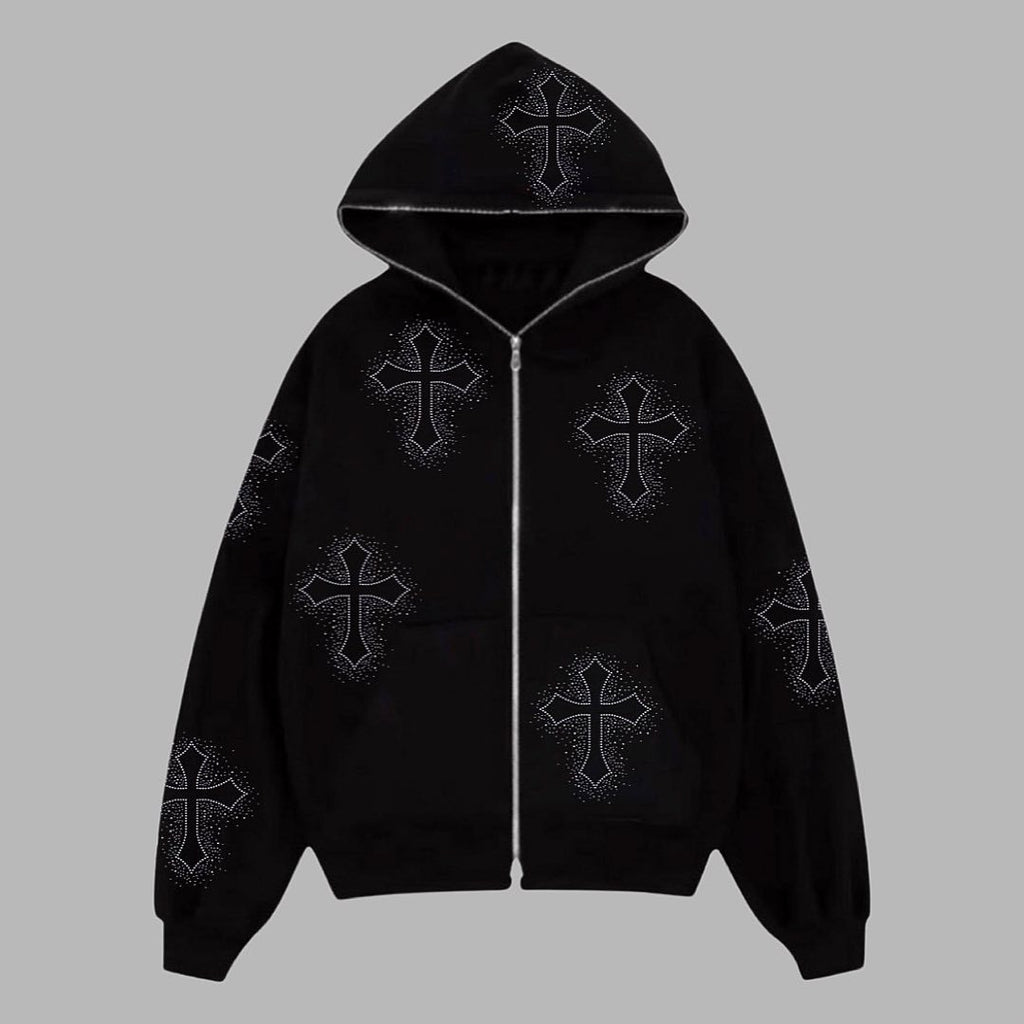 Cross-border Cross Embroidered Loose Streetwear Hooded Sweatshirt