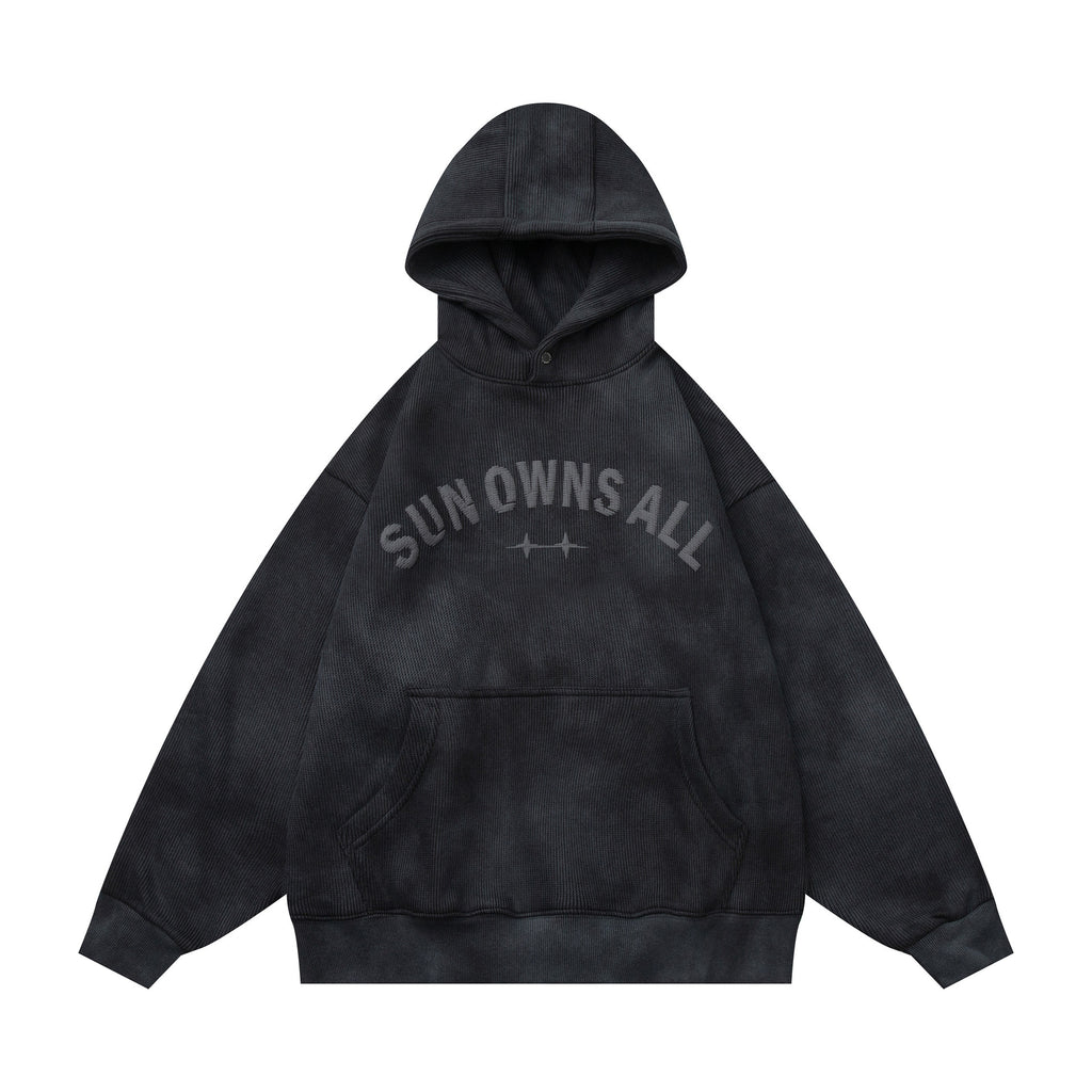Heavyweight Washed Vintage Letter Print Loose Fleece Hoodie