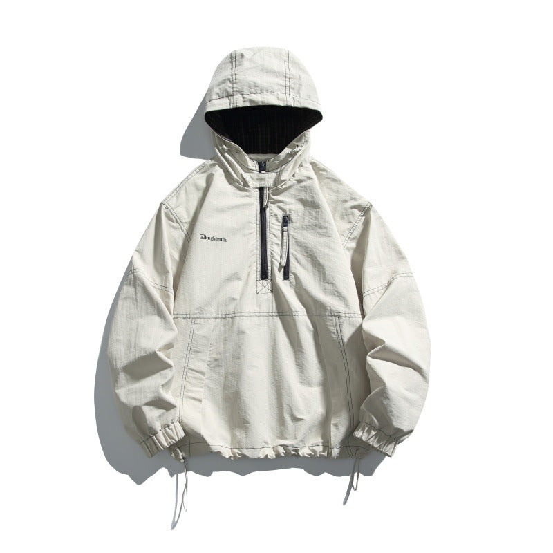 Silhouette Solid Color Half-Zip  Hooded Loose Fit Hoodie Jacket
