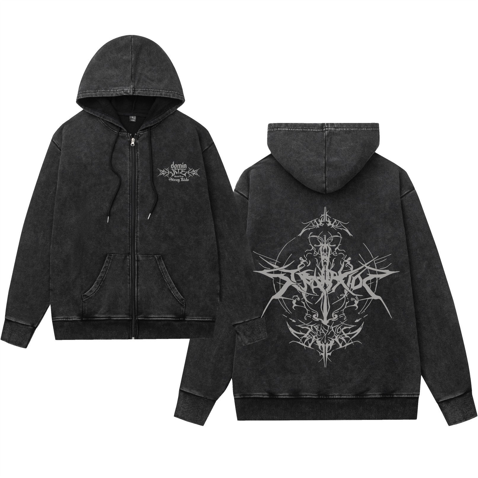 Washed vintage hoodie hooded zipper jacket