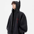 Street Style Heavyweight Washed Hoodie for Men and Women, Trendy Brand, Devil Design Zip-Up Jacket