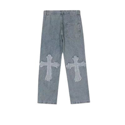 Cross patch hip-hop jeans, men's trendy brand Pi Shuai, explosive street straight tube loose wide leg long pants