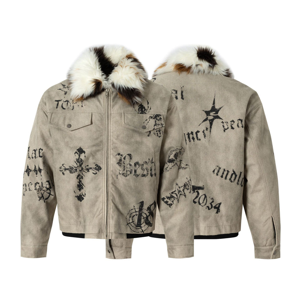 Gothic cross printed cotton jacket