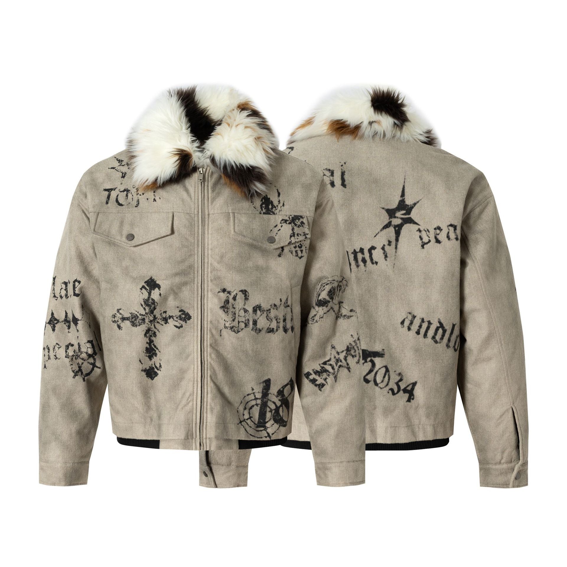 Gothic cross printed cotton jacket